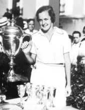 Golfer, Mary Rogers, with her winner's cup - Jacksonville, Florida