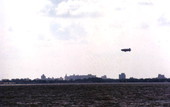 Blimp flies over the city - Miami, Florida
