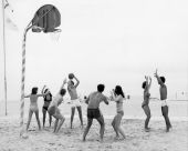 Young people playing korfball on the beach at the Lago Mar resort - Fort Lauderdale, Florida.