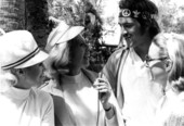 Dinah Shore with friends interviewing an unidentified man - Fort Lauderdale, Florida