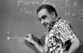 Theoretical physicist Dr. Edward Teller lecturing at the Miami-Dade Community College North Campus.
