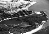 Aerial view of Virginia Key with the Miami-Dade Junior College marine science station - Dade County, Florida