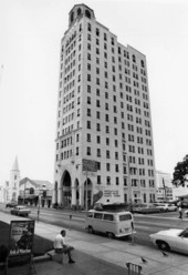 Pacific House hotel prior to being demolished to make room for construction of the Miami-Dade Community College Mitchell Wolfson New World Center Campus.