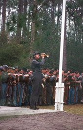 Bugle player performing during battle re-enactment festival at the Olustee Battlefield Historic State Park - Baker County, Florida