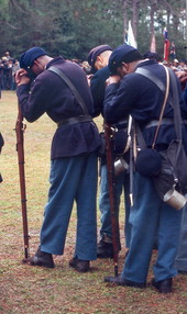 View showing a few of the battle reenactment participants at the Olustee Battlefield Historic State Park festival - Baker County, Florida.