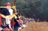 View of crowds watching battle re-enactment during festival at Olustee Battlefield Historic State Park - Baker County, Florida.