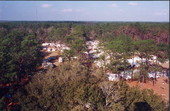 Bird's eye view of the Olustee Battlefield Historic State Park during reenactment festival - Baker County, Florida.