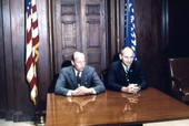 NASA Astronauts Charles "Pete" Conrad and Alan Bean in a press conference.