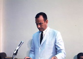 Portrait of Florida Division of Recreation and Parks director Ney C. Landrum at the microphone
