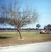 View looking over the grounds at a sewage treatment plant.