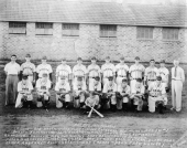 Group portrait of the Tallahassee Pirates minor league baseball team at Centennial Field.