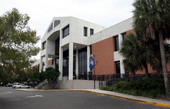 View of the Leroy Collins Leon County Public Library at 200 West Park Avenue - Tallahassee, Florida.