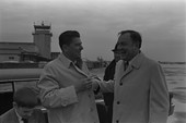 Florida Governor Claude Kirk, right, being greeted by California Governor Ronald Reagan in Los Angeles.