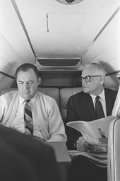 Florida Governor Claude Kirk, left, aboard plane with former Arizona Senator Barry Goldwater.