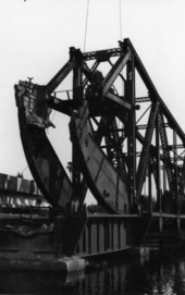 Looking south at removal of railroad bridge on Seddon Island.