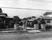 View showing homes along Bungalow Terrace in the Hyde Park Historic District neighborhood of Tampa, Florida.