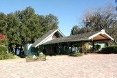 View of the dining hall at the historic Chalet Suzanne in Lake Wales, Florida.