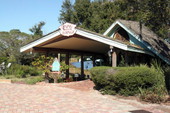 Close-up view of the dining hall at the historic Chalet Suzanne in Lake Wales, Florida.