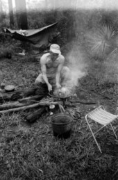 Tour guide George Espenlaub making "swamp coffee" in the Everglades.