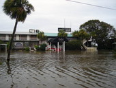 Flooding of Apalachicola River Inn from Hurricane Dennis in Apalachicola, Florida.