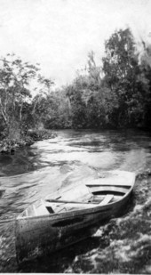 View showing a rowboat being pulled at Silver Spring Run.