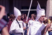 Close-up view showing some KKK members during their marching rally on South Monroe Street in Tallahassee, Florida.