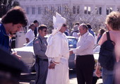 Close-up view showing some KKK members during their rally on South Monroe Street in Tallahassee, Florida.