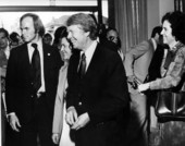 Jimmy Carter walking through a crowd at the March presidential primary.