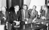 Florida Governor Haydon Burns sitting at a table.