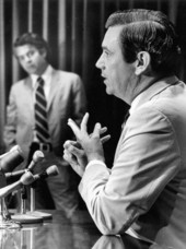 Florida Governor Reubin Askew during a press conference