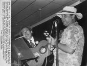 Florida Governor Bob Graham performing a skit with Jimmy Buffett