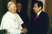 Florida Governor Bob Martinez shaking hands with Pope John Paul II