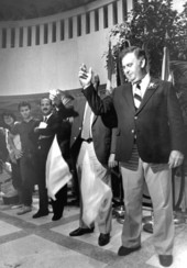 Dropping of the handkerchief during the Sine Die ceremony .