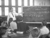 Raiford prison inmates studying an English lesson