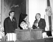 Senate president, Nick Connor, and Senator Reubin Askew with woman.