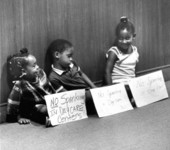 Children lobbying against corporal punishment outside of the Senate Chamber