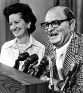 Ben Hill Griffin and his wife, Eleanor, holding a news conference