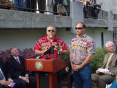 Artists Bradley Cooley Sr. and Jr. speaking at dedication ceremony for the 'American Royalty' sculpture installation - Tallahassee, Florida.