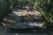 Bird's eye view overlooking demolition of brick building at 319 West Madison Street - Tallahassee, Florida.
