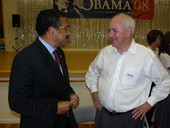 Tallahassee Mayor John Marks talking with former South Carolina Governor Jim Hodges at an Obama campaign rally in Tallahassee, Florida.