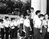 Governor Dan McCarty and children from Safety Harbor at the Governor's Mansion - Tallahassee, Florida.
