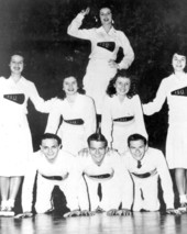 Florida State University cheerleaders assembled in a pyramid formation - Tallahassee, Florida.