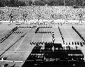 Florida State University Marching Chiefs band in formation during homecoming game - Tallahassee, Florida.