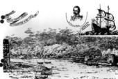 Drawing of Sir Francis Drake and his ship - Saint Augustine, Florida