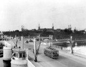 A Tampa Electric Company streetcar running through the Lafayette Street Bridge - Tampa, Florida.