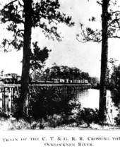 Carrabelle, Tallahassee & Georgia Railroad train crossing the Ocklocknee River bridge