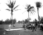 Golfers at the number 1 tee on unidentified course - Palm Beach, Florida.