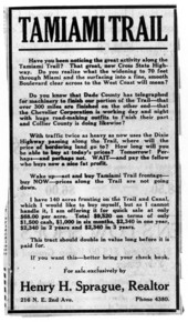 Advertisement for real estate - Tamiami Trail, Florida
