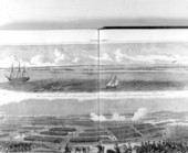 View of the harbor of Pensacola and view of a battle - Pensacola, Florida.