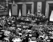 Secretary of State R.A. Gray delivering message of ailing Governor Dan McCarty to joint session of the legislature.